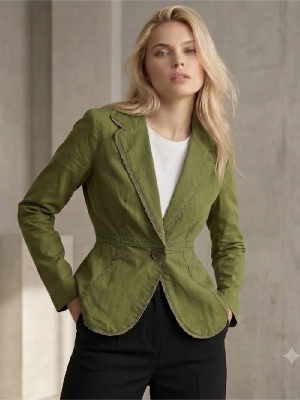 🔴 Olive Green Women's Single-Button Tailored Blazer M